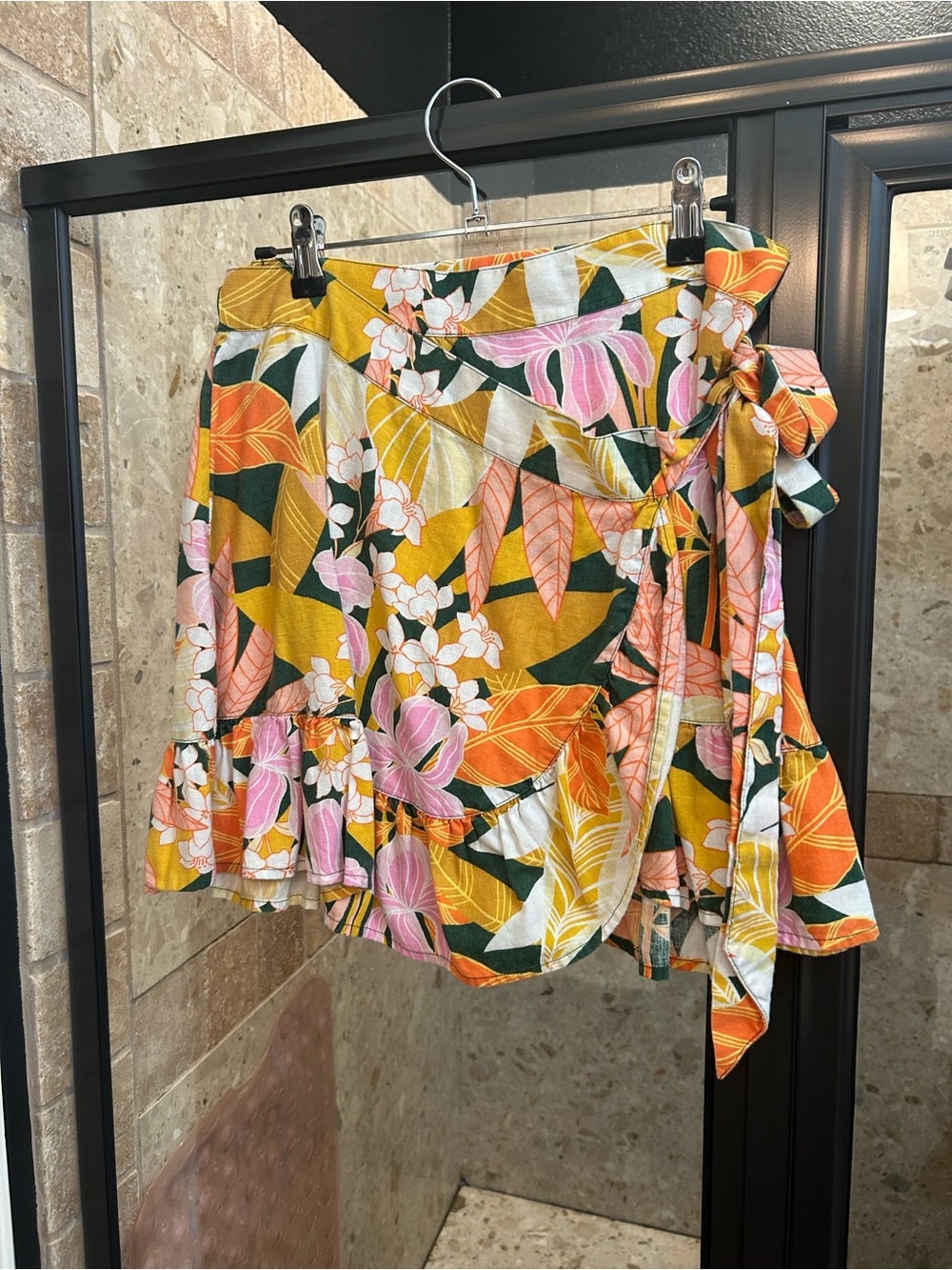 Aerie Tropical Floral Wrap Mini Skirt | Ruffle Hem | Vacation Resort